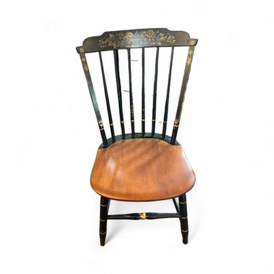 Sale Photo Thumbnail #220: Pair L. Hitchcock Dining Chairs Black and Tan with Gold leaf Stenciling