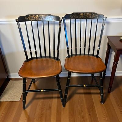 Sale Photo Thumbnail #221: Pair L. Hitchcock Dining Chairs Black and Tan with Gold leaf Stenciling