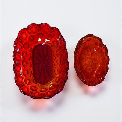 Sale Photo Thumbnail #727: Vintage L.E. Smith Moon and Stars Red Relish Dishes  Set of two