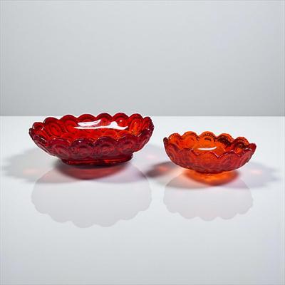 Sale Photo Thumbnail #726: Vintage L.E. Smith Moon and Stars Red Relish Dishes  Set of two