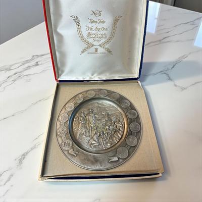 Sale Photo Thumbnail #733: We Are One Bicentennial Commemorative Pewter Plates  Set Of Five  In the original box with COA
Plate Number 2,3,4,5,6