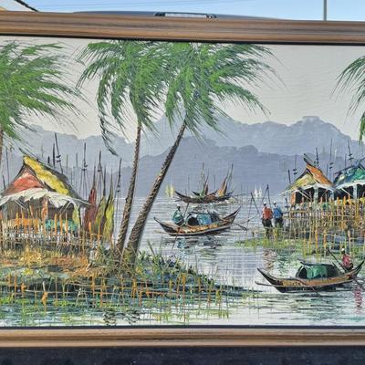 Vietnamese “river village” scene -Oil