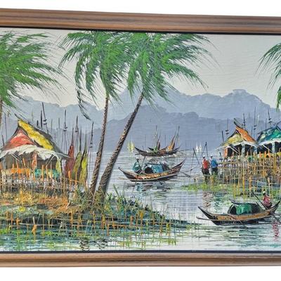 Vietnamese “river village” scene -Oil
