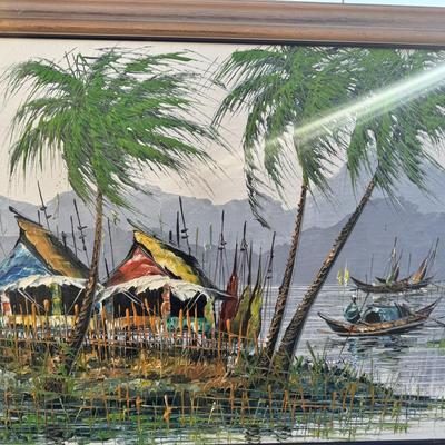 Vietnamese “river village” scene -Oil