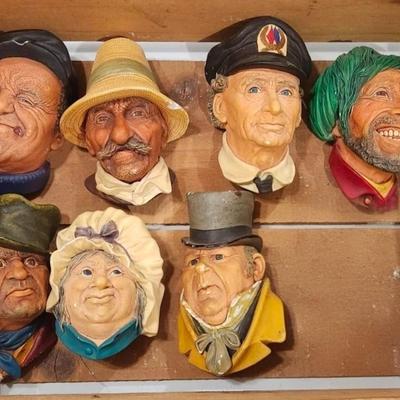 Sale Photo Thumbnail #364: Antique Art Bosson's Chalkware Heads Wall Folk Art