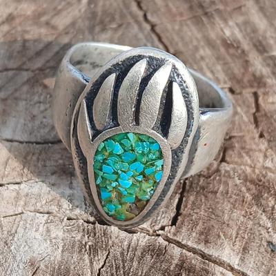Bear paw ring- turquoise and silver - size 12
