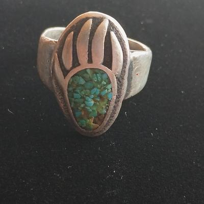 Bear paw ring- turquoise and silver - size 12