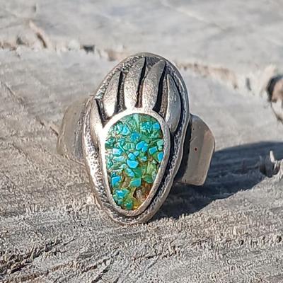 Bear paw ring- turquoise and silver - size 12