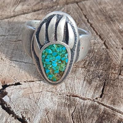 Bear paw ring- turquoise and silver - size 12