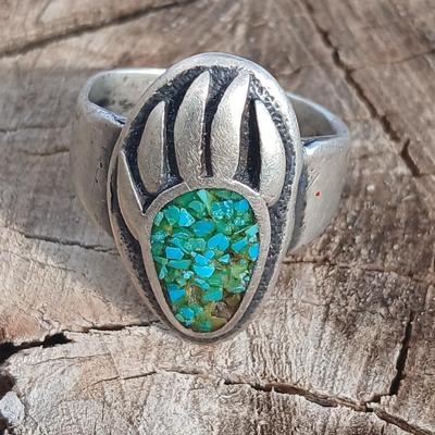 Bear paw ring- turquoise and silver - size 12