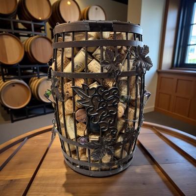 Sale Photo Thumbnail #1169: Cork Cage Wine Barrel Holder Full of Wine Corks
Approximately 10" tall