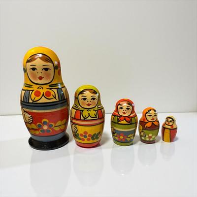 Sale Photo Thumbnail #1193: Vintage Russian Matryoshka Babushka Nesting Dolls
Approximately 4" Tall