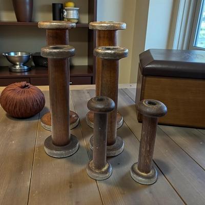 Sale Photo Thumbnail #1200: Antique Industrial Wooden Spools or Bobbins Set Of 6
2-5"   2-8"   2-9"