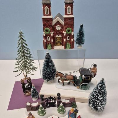 Sale Photo Thumbnail #135: Abbey, Lighted Village gate, Horse & Carriage, Carolers.
All items are Dept. 56 w/ original boxes.