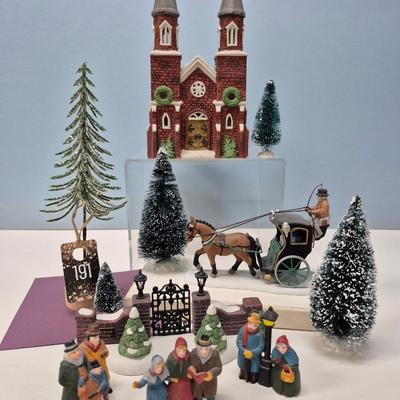 Sale Photo Thumbnail #134: Abbey, Lighted Village gate, Horse & Carriage, Carolers.
All items are Dept. 56 w/ original boxes.