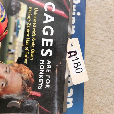 3 Autographed Signed Car Racing Books Parnelli Jones, Brian Redman Daring Drivers Deadly Tracks , Cages are for Monkeys Kevin Olson