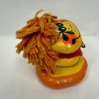 VIntage 1970's Kitsch Painted River Rock Figure Handcrafted Orange Yellow