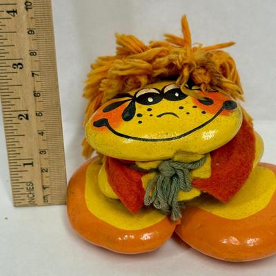 VIntage 1970's Kitsch Painted River Rock Figure Handcrafted Orange Yellow