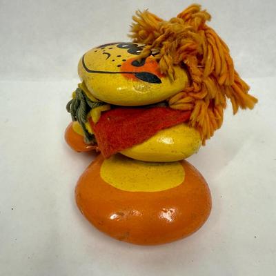 VIntage 1970's Kitsch Painted River Rock Figure Handcrafted Orange Yellow