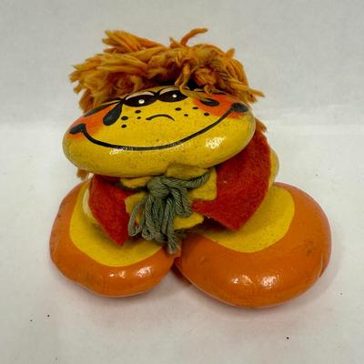 VIntage 1970's Kitsch Painted River Rock Figure Handcrafted Orange Yellow