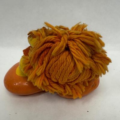 VIntage 1970's Kitsch Painted River Rock Figure Handcrafted Orange Yellow