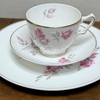 Vintage STAFFORSHIRE 3 pc Tea Set - small plate with teacup & saucer pink roses