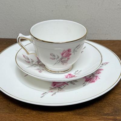 Vintage STAFFORSHIRE 3 pc Tea Set - small plate with teacup & saucer pink roses