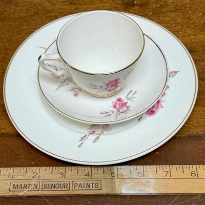 Vintage STAFFORSHIRE 3 pc Tea Set - small plate with teacup & saucer pink roses