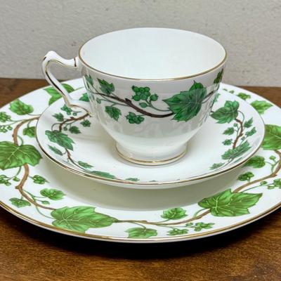 Vintage STAFFORSHIRE 3 pc Tea Set - small plate with teacup & saucer green ivy