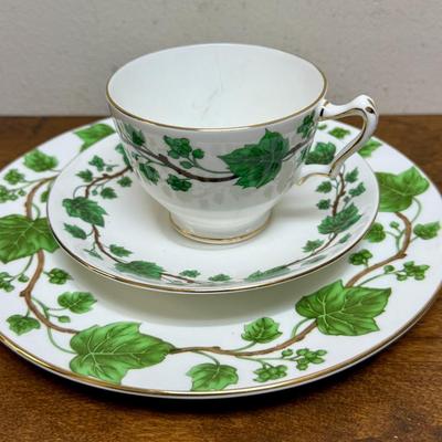 Vintage STAFFORSHIRE 3 pc Tea Set - small plate with teacup & saucer green ivy