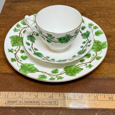 Vintage STAFFORSHIRE 3 pc Tea Set - small plate with teacup & saucer green ivy