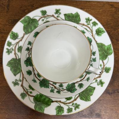 Vintage STAFFORSHIRE 3 pc Tea Set - small plate with teacup & saucer green ivy