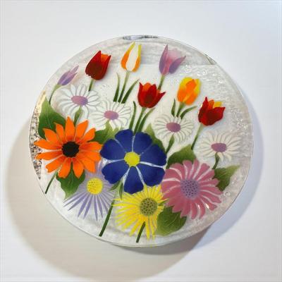 Sale Photo Thumbnail #1241: Fusion Art Glass Painted Platter in Box
Approximately14" Wide