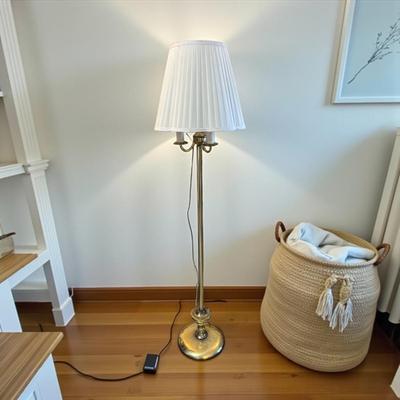 Sale Photo Thumbnail #1244: Brass Floor Lamp with Four Lights And Shade    Tested and working
Approximately 60" tall