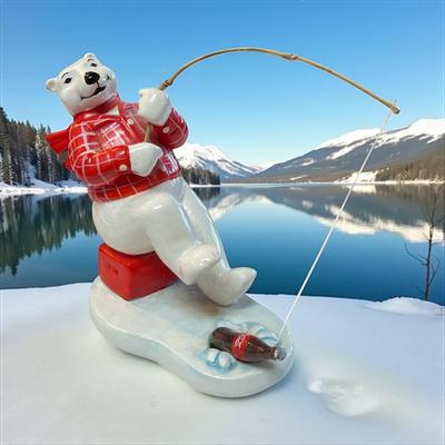 Sale Photo Thumbnail #1259: Vintage Coca Cola Polar Bear Ice Fishing Porcelain Figurine   1995
Approximately 4' Tall
