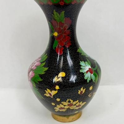 Vintage Chinese Cloisonne Enamel Vase w/ Spider Mums Lotus flowers