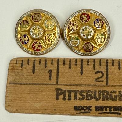 Vintage French Basque Zazpiak Bat Oritza Brooch Pins or Medals Circular Shield Shape Enamel Shields