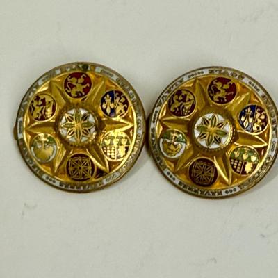 Vintage French Basque Zazpiak Bat Oritza Brooch Pins or Medals Circular Shield Shape Enamel Shields