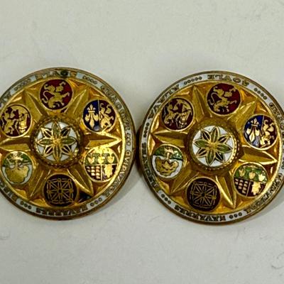 Vintage French Basque Zazpiak Bat Oritza Brooch Pins or Medals Circular Shield Shape Enamel Shields