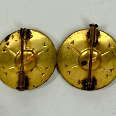 Vintage French Basque Zazpiak Bat Oritza Brooch Pins or Medals Circular Shield Shape Enamel Shields