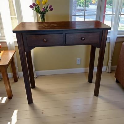Sale Photo Thumbnail #1294: Bombay Company Sofa Table with Two Drawers    Slight Water Damage on the top
Approximately 30"X12"X29.5"