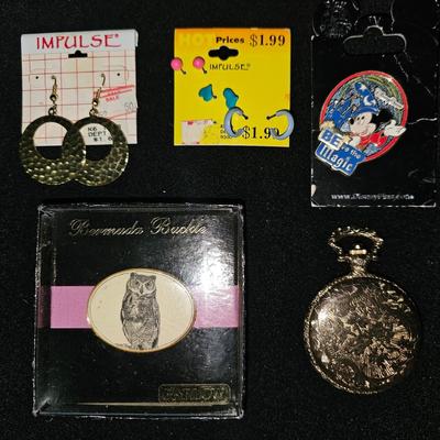 Sale Photo Thumbnail #360: Vintage Jewelry Lot | Disney, 80s, Barlow, Gold Stopwatch