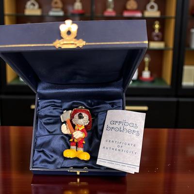 Sale Photo Thumbnail #1322: Walt Disney Mickey Mouse Firefighter Jeweled Figurine In Box, COA   This Figurine is crafted Arribas Brothers and is encrusted with Swarovski Crystals.  It is part of the Disney Collection of Jeweled Figurines.  This Figurine is made of enameled metal