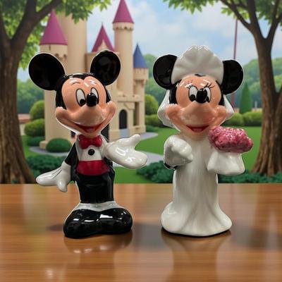 Sale Photo Thumbnail #1338: Disney Mickey and Minnie Wedding Salt and Pepper Shaker Set
Approximately 3.5" tall