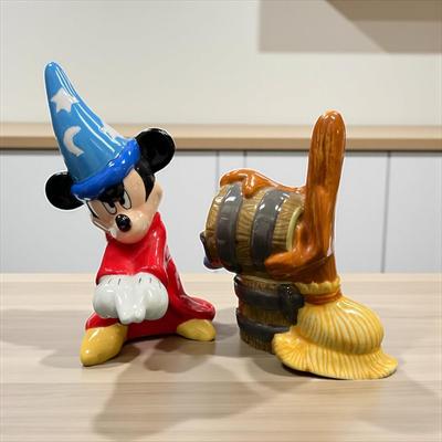 Sale Photo Thumbnail #1340: Disney Fantasia Sorcerer Mickey Mouse and Magic Broom Salt and Broom Salt and Pepper Shaker Set
Approximately 3.5" Tall