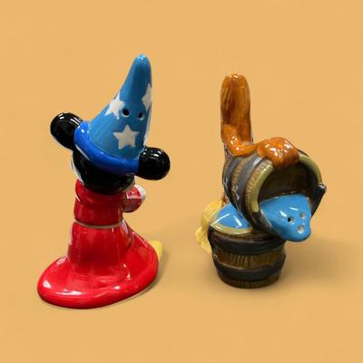 Sale Photo Thumbnail #1339: Disney Fantasia Sorcerer Mickey Mouse and Magic Broom Salt and Broom Salt and Pepper Shaker Set
Approximately 3.5" Tall
