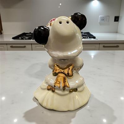 Sale Photo Thumbnail #1354: Disney Minnie Mouse Christmas White Dress Shaker.
Approximately 4" tall
