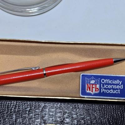Two Denver Broncos Macho mugs with a collectible Officially Licensed NFL Denver Product in a quill pen box