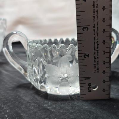 Vintage American Brilliant cut crystal leaf and frosted flower bowl with matching sugar & creamer - saw tooth daisy