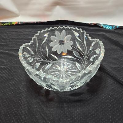 Vintage American Brilliant cut crystal leaf and frosted flower bowl with matching sugar & creamer - saw tooth daisy